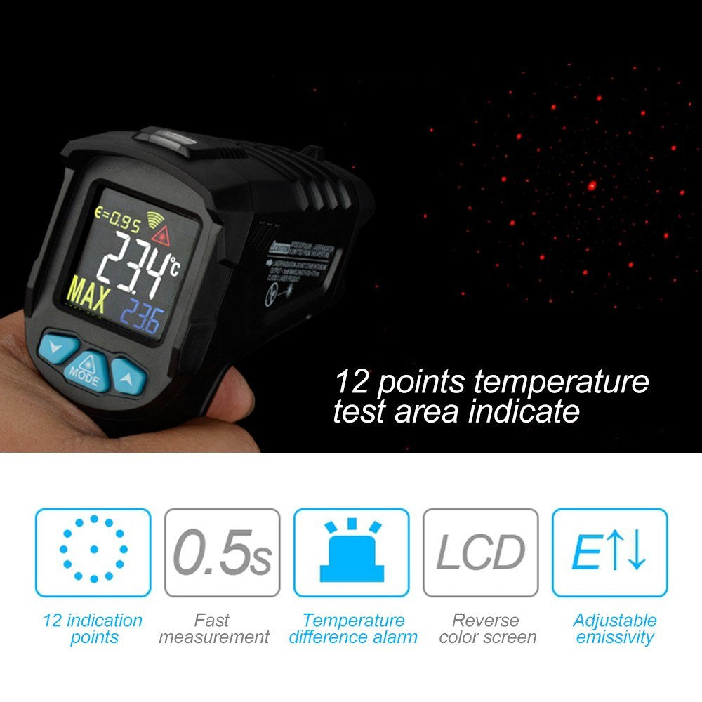 Industrial Digital Infrared Thermometer -50~380-degrees Celsius Handheld LCD Temperature Hygrometer Non-contact IR Pyrometer Tester