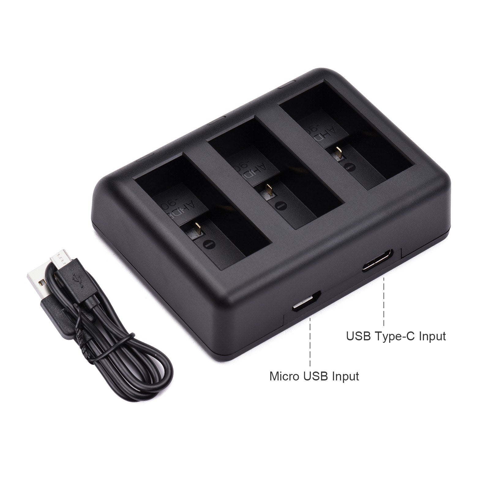 Action Camera Battery Charger for GoPro Hero 9 Batteries, 3-slot Fast Charging Hub with USB Cable