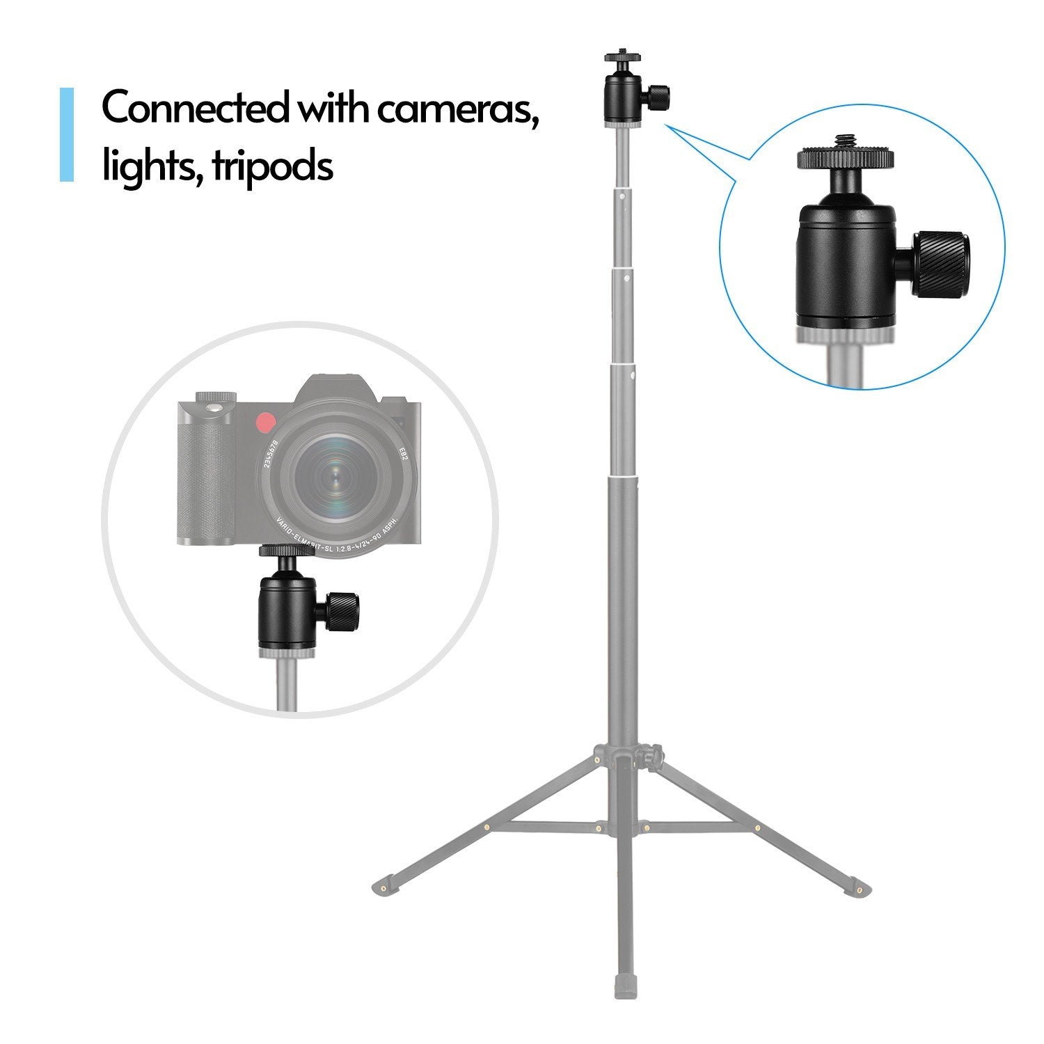 Tripod Mini Ball Head Aluminum Alloy Ballhead Tripod Mount with 1 / 4inch Screw and 3 / 8inch Screw Hole for Camera DSLR Cell Phone