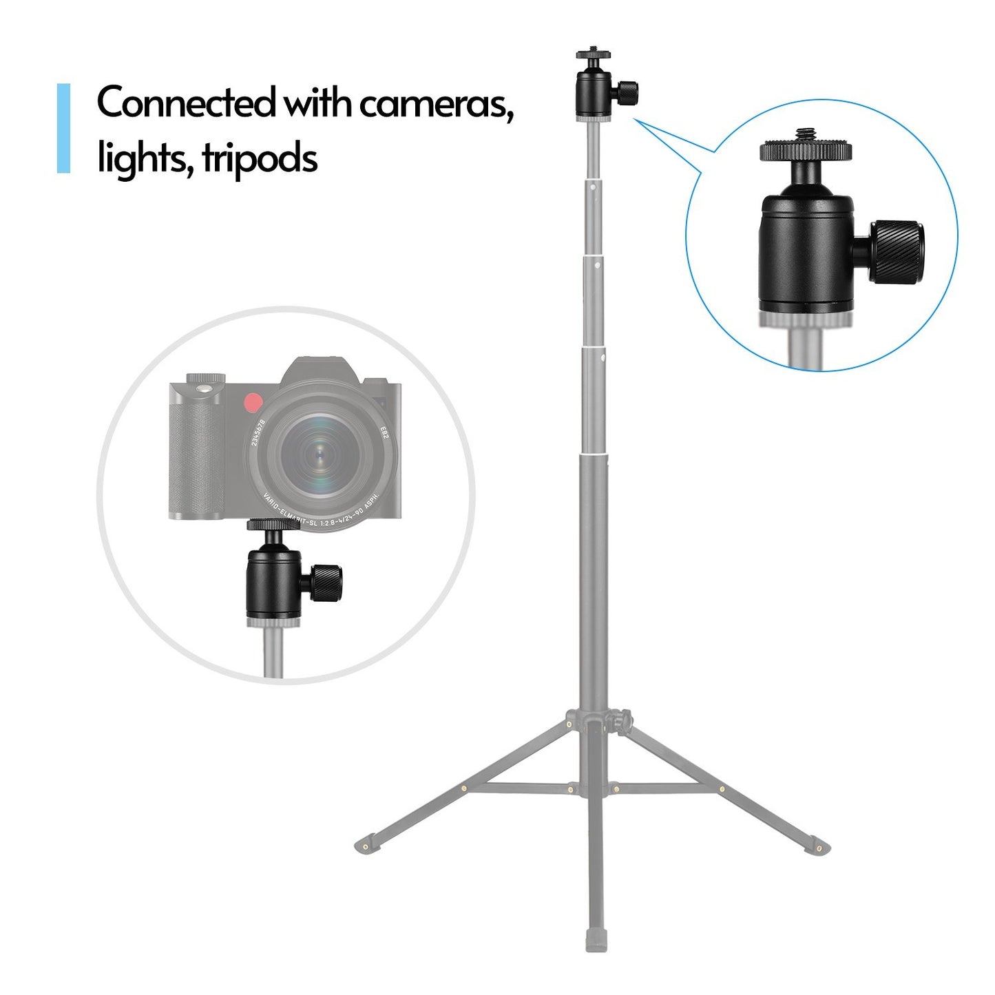 Tripod Mini Ball Head Aluminum Alloy Ballhead Tripod Mount with 1 / 4inch Screw and 3 / 8inch Screw Hole for Camera DSLR Cell Phone
