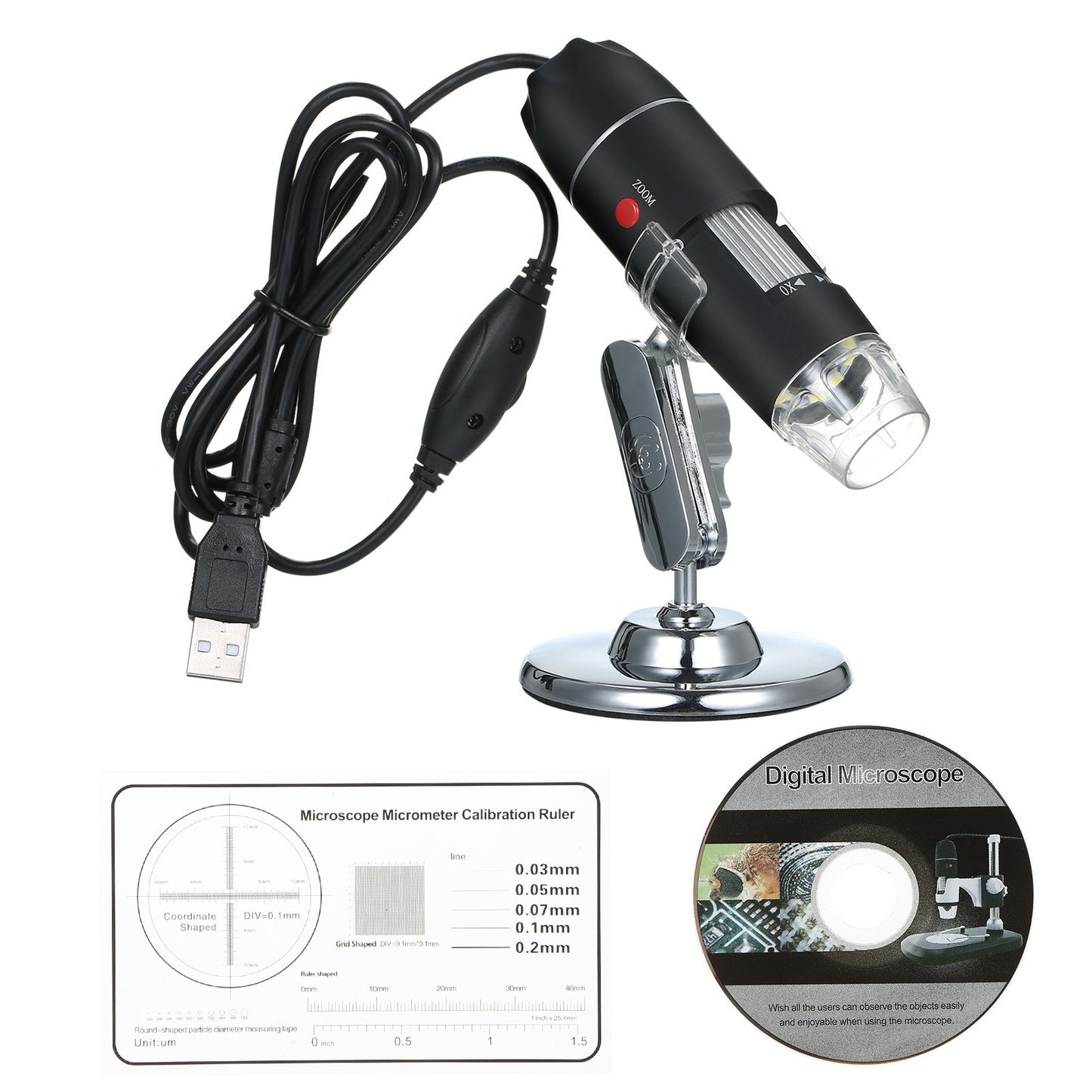 USB Digital Microscope 1600X Magnification Endoscope Mini Camera Handheld Inspection 8-LED Magnifier with Stand