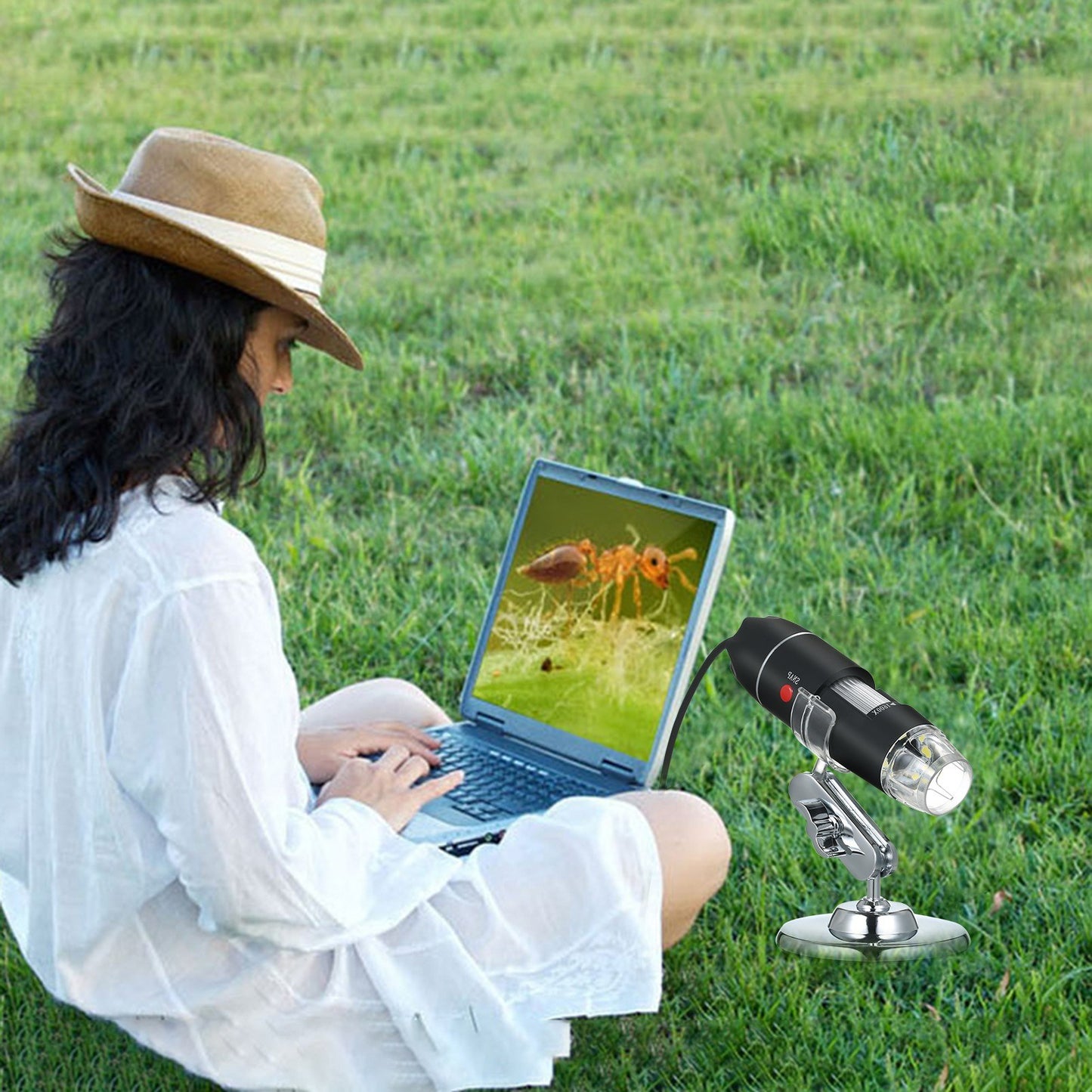 USB Digital Microscope 1600X Magnification Endoscope Mini Camera Handheld Inspection 8-LED Magnifier with Stand