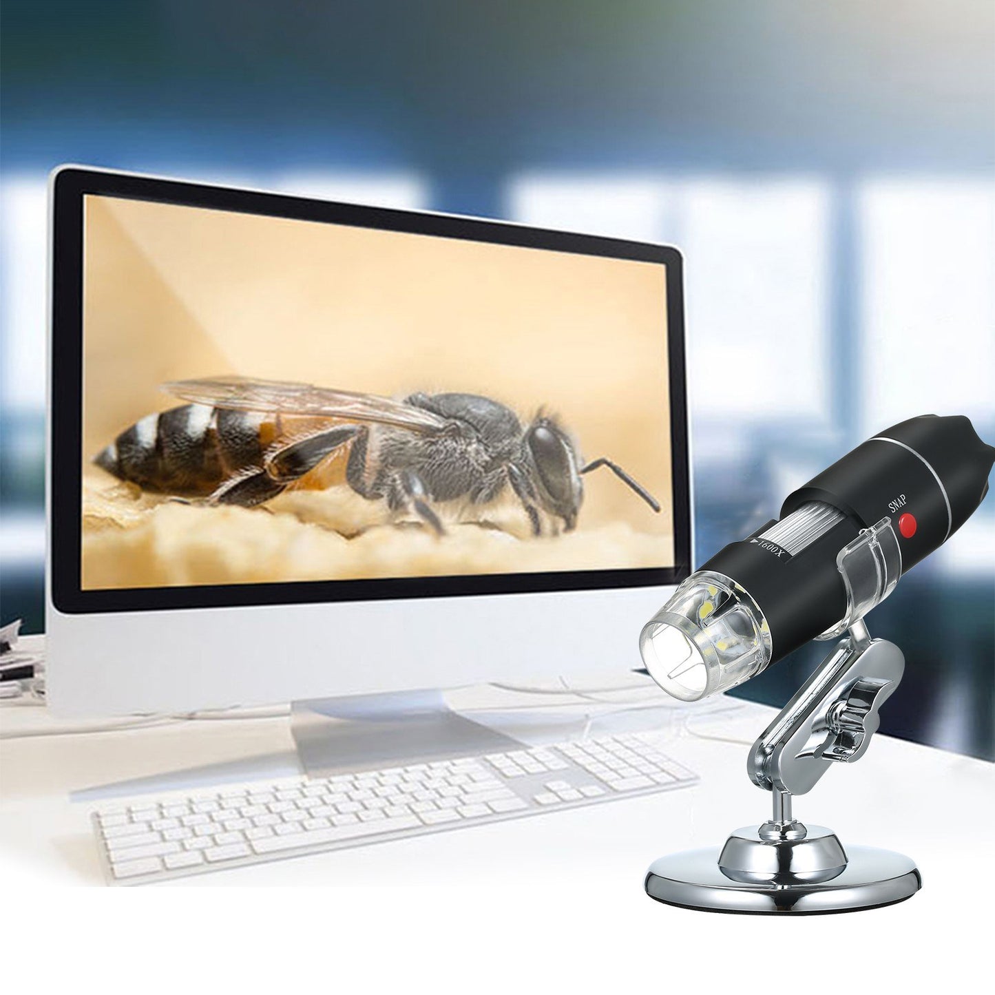USB Digital Microscope 1600X Magnification Endoscope Mini Camera Handheld Inspection 8-LED Magnifier with Stand