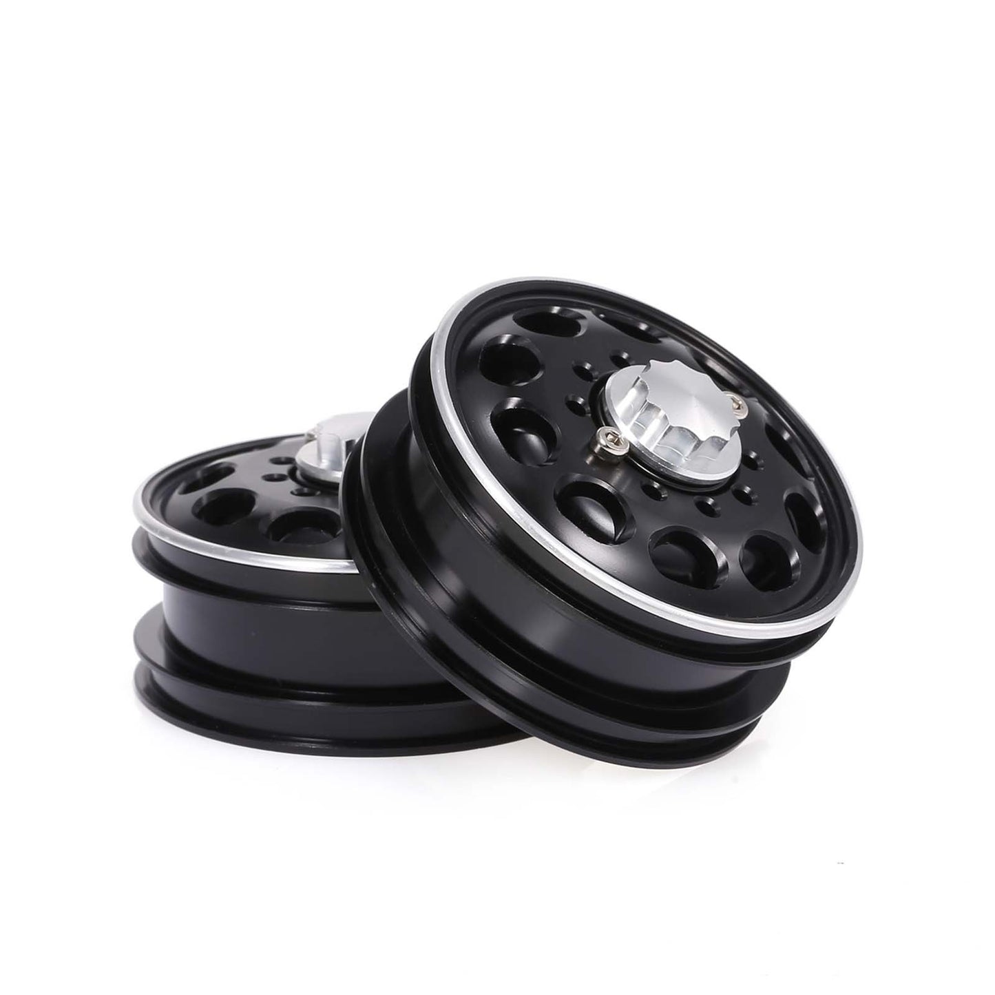 2Pcs Aluminum Alloy Trailer Front / Rear Hub Rim 10 Spokes for 1 / 14 Tamiya Tractor - Black / Front Hub