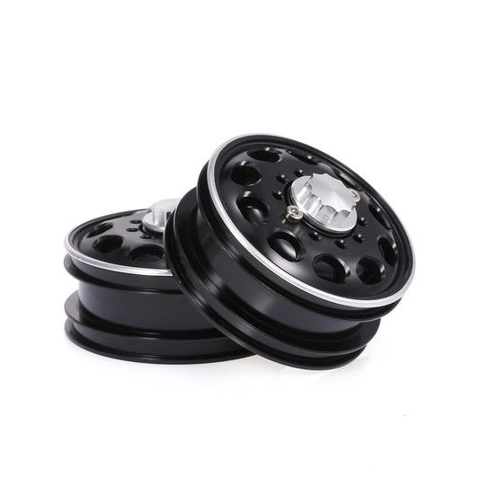 2Pcs Aluminum Alloy Trailer Front / Rear Hub Rim 10 Spokes for 1 / 14 Tamiya Tractor - Black / Front Hub