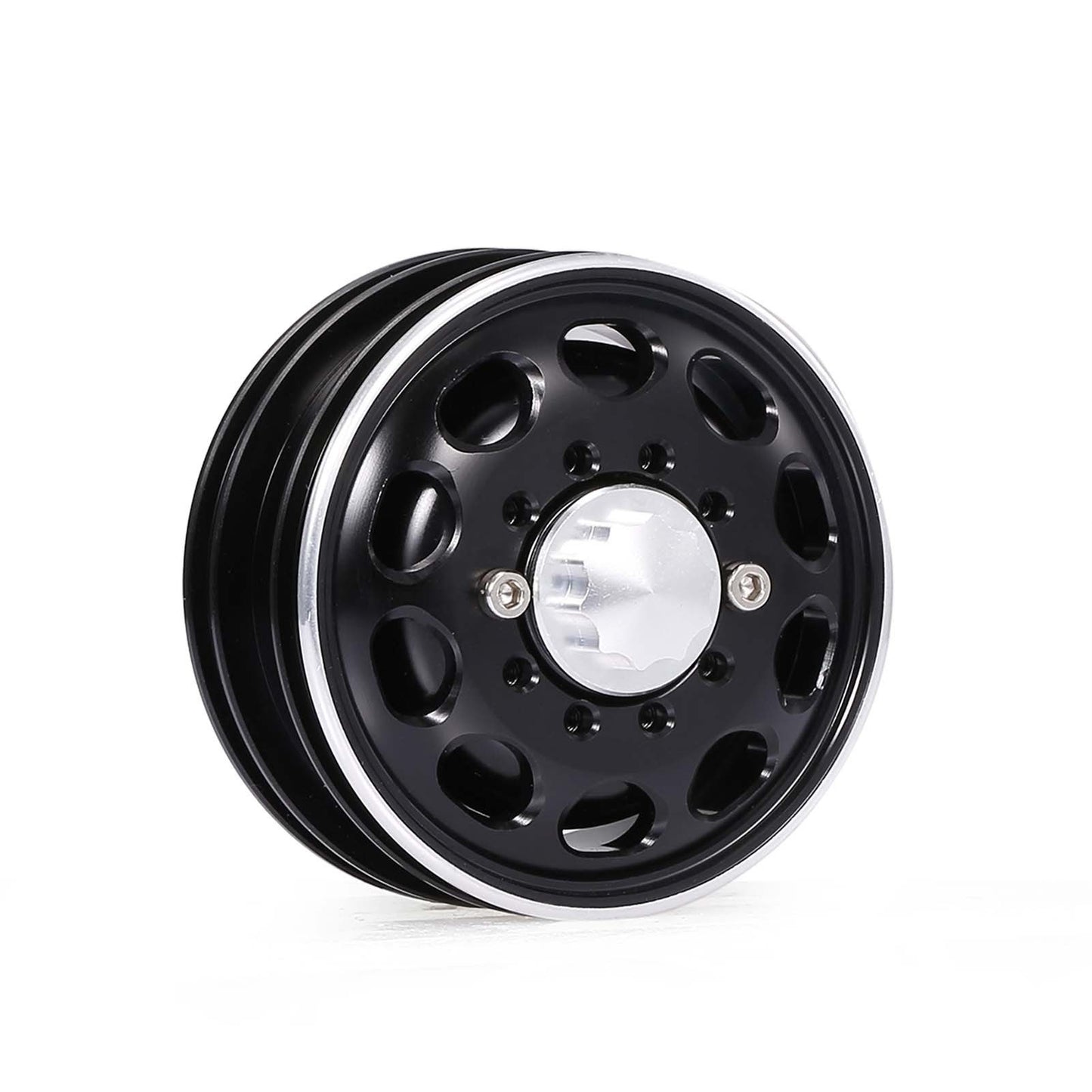 2Pcs Aluminum Alloy Trailer Front / Rear Hub Rim 10 Spokes for 1 / 14 Tamiya Tractor - Black / Front Hub