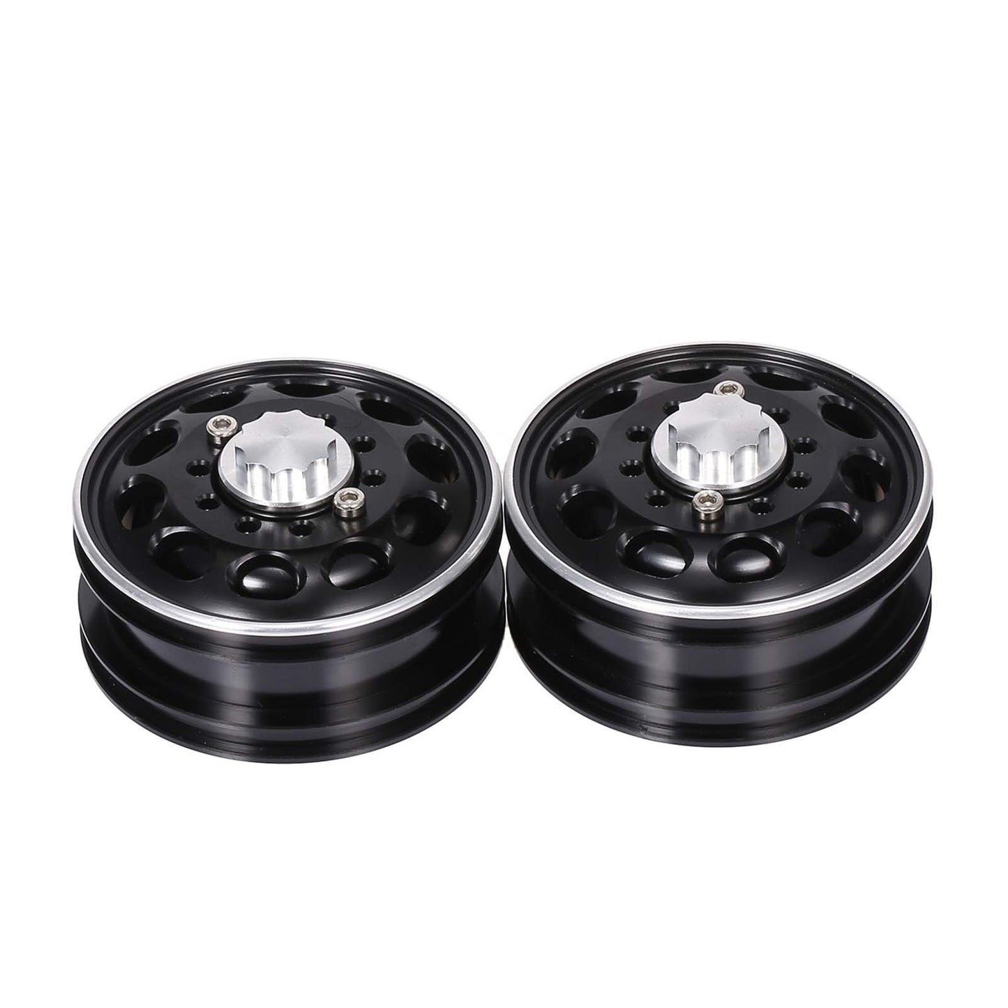 2Pcs Aluminum Alloy Trailer Front / Rear Hub Rim 10 Spokes for 1 / 14 Tamiya Tractor - Black / Front Hub