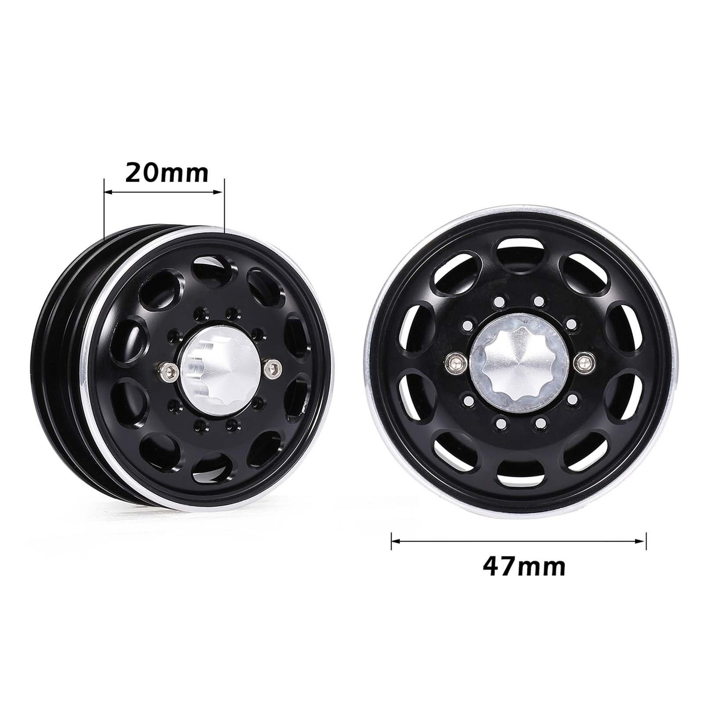 2Pcs Aluminum Alloy Trailer Front / Rear Hub Rim 10 Spokes for 1 / 14 Tamiya Tractor - Black / Front Hub