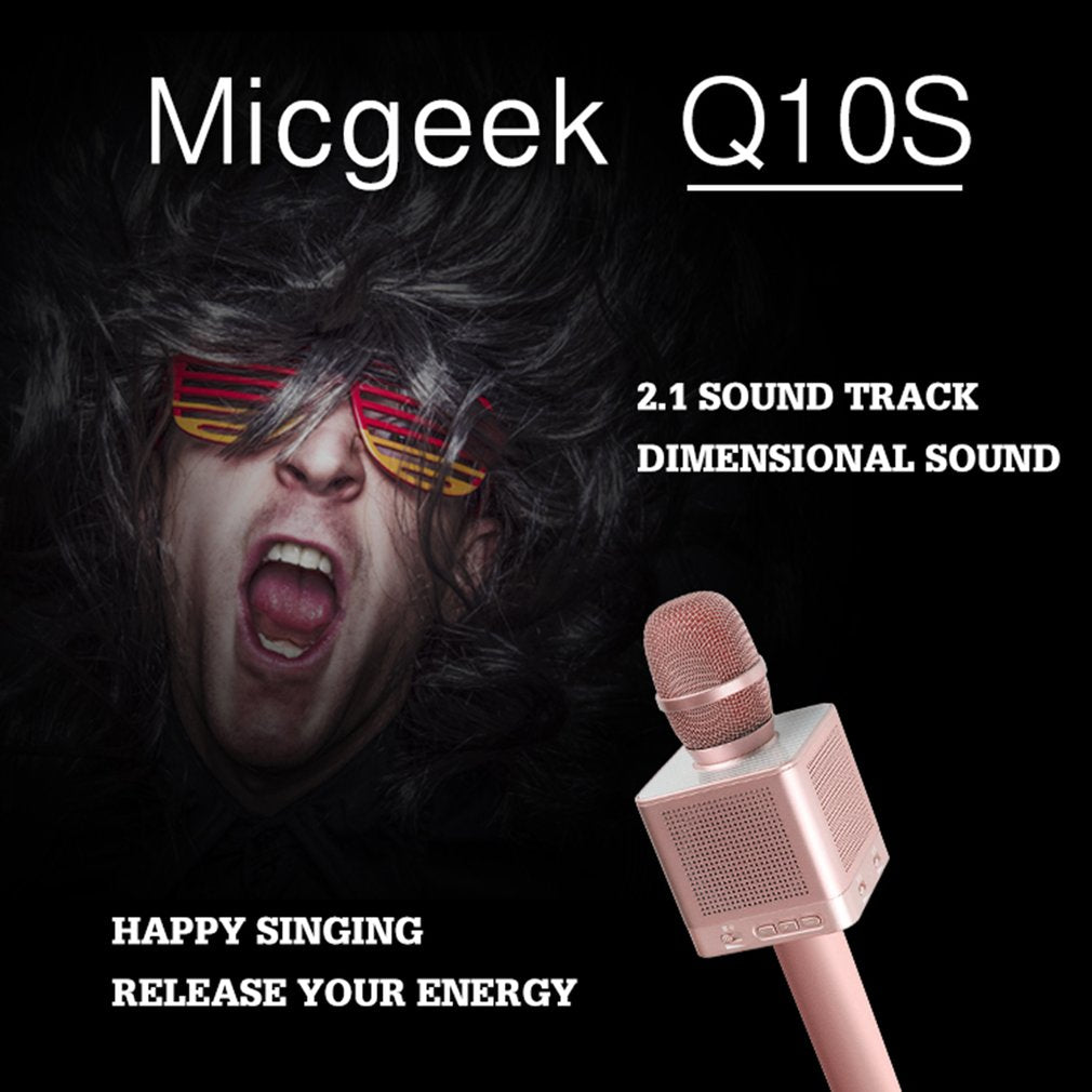 Micgeek Q10S Wireless Microphone KTV Karaoke HQ Sound Wave Wall Shaking Bass - Rose Gold
