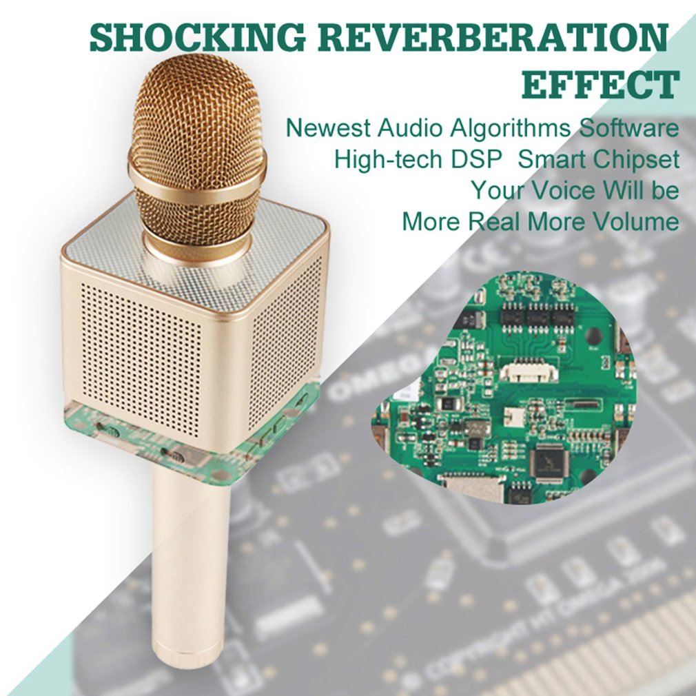 Micgeek Q10S Wireless Microphone HQ Sound Wave Wall Shaking Bass KTV Karaoke - Gold
