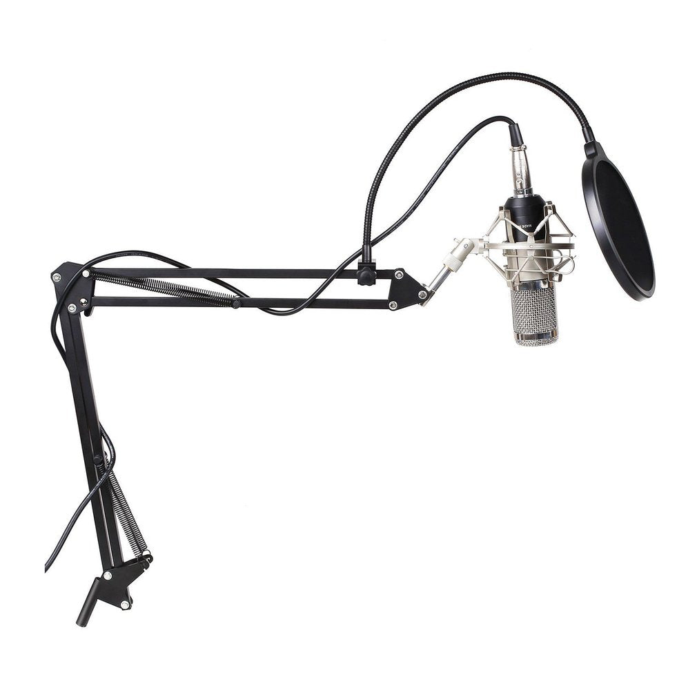 BM-800 Karaoke KTV Singing Wired Audio Vocal Studio Condenser Computer Microphone + Stand Set - Black / Silver