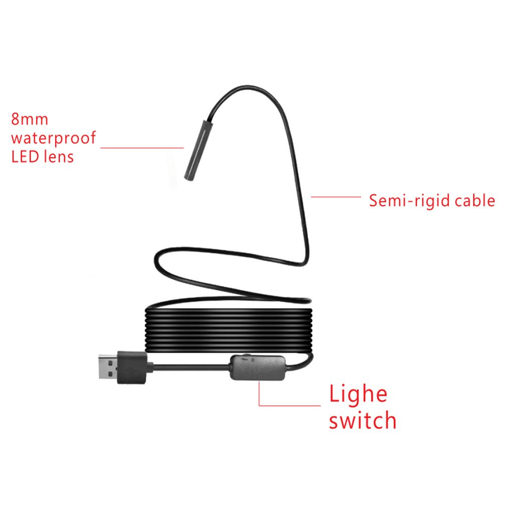 3.5m 1200P HD WiFi Inspection Camera Endoscope Waterproof 8mm 8 LED Lens Tube - Soft Wire