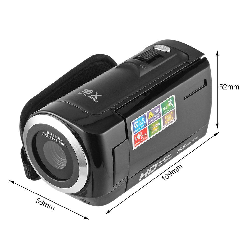 HDC8 1080P HD 16MP Digital Video Camcorder Camera DV DVR 2.7inch TFT LCD 16X Zoom - Black