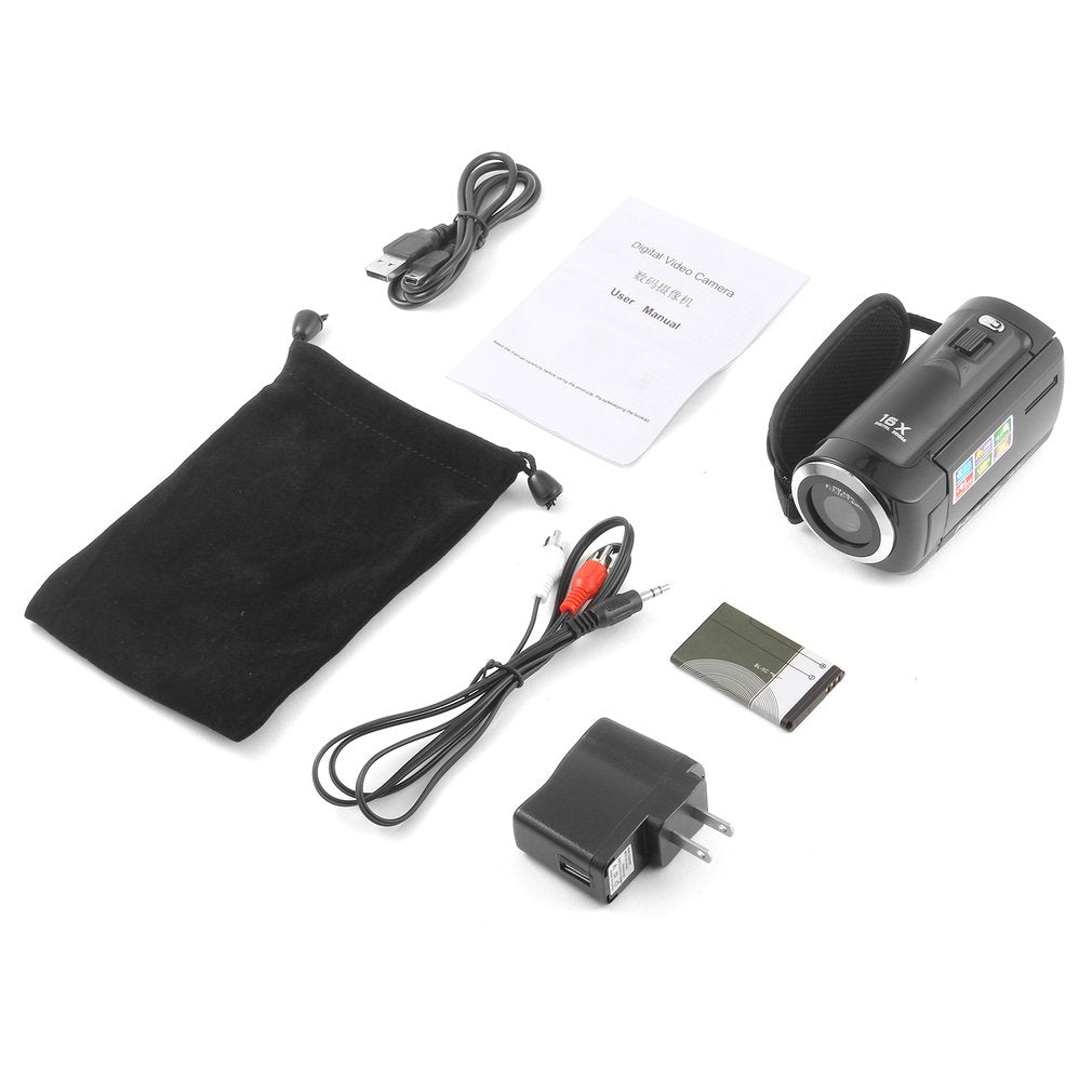 HDC8 1080P HD 16MP Digital Video Camcorder Camera DV DVR 2.7inch TFT LCD 16X Zoom - Black