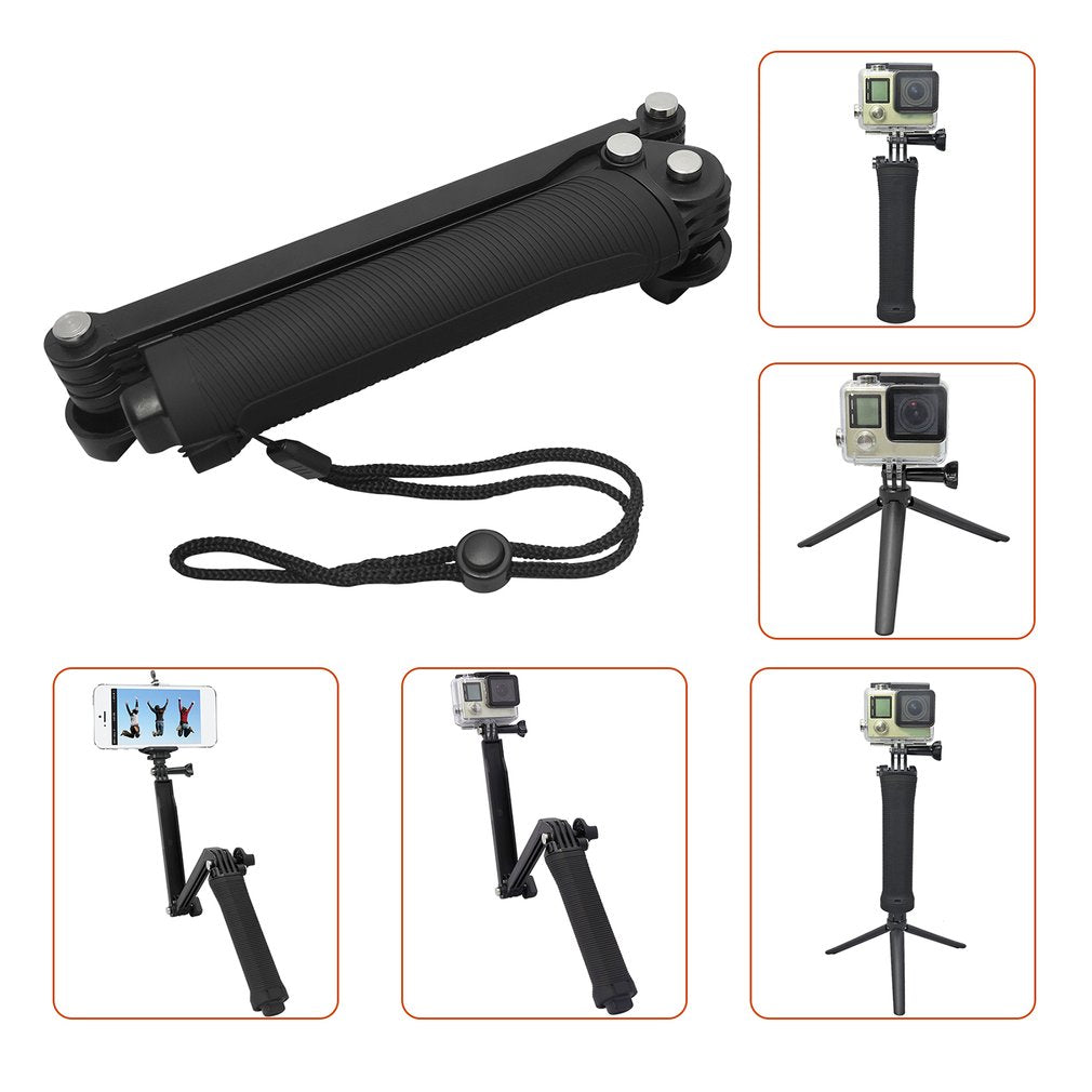 Foldable Hand Grip Arm 3 Way Selfie Stick Tripod Mount Monopod for GoPro Hero 6/5/4/3+