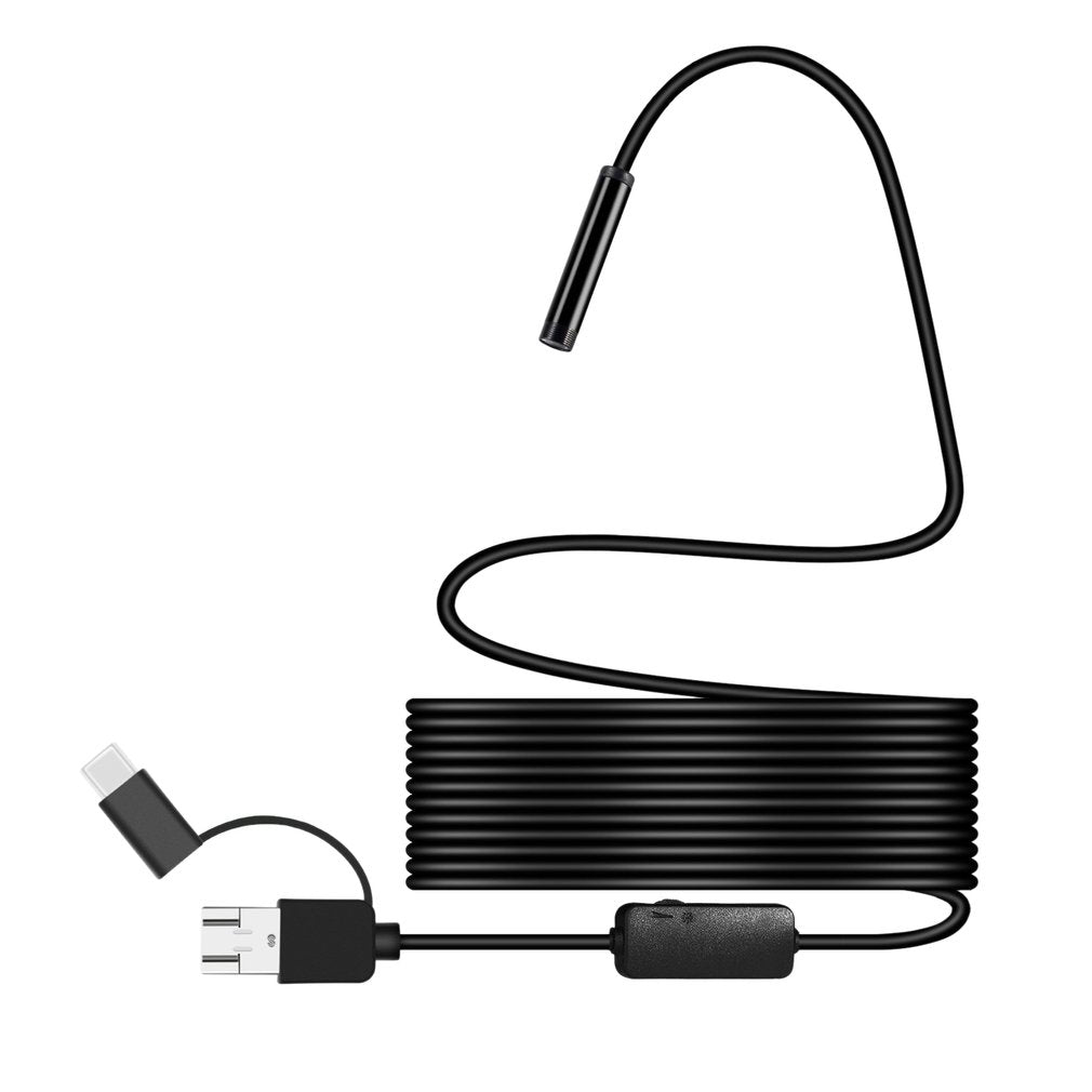 8MM Micro USB/Type-C/USB 3-in-1 HD Endoscope Waterproof Borescope Tube Camera with 8 White LED Lights - 5m Flexible Wire