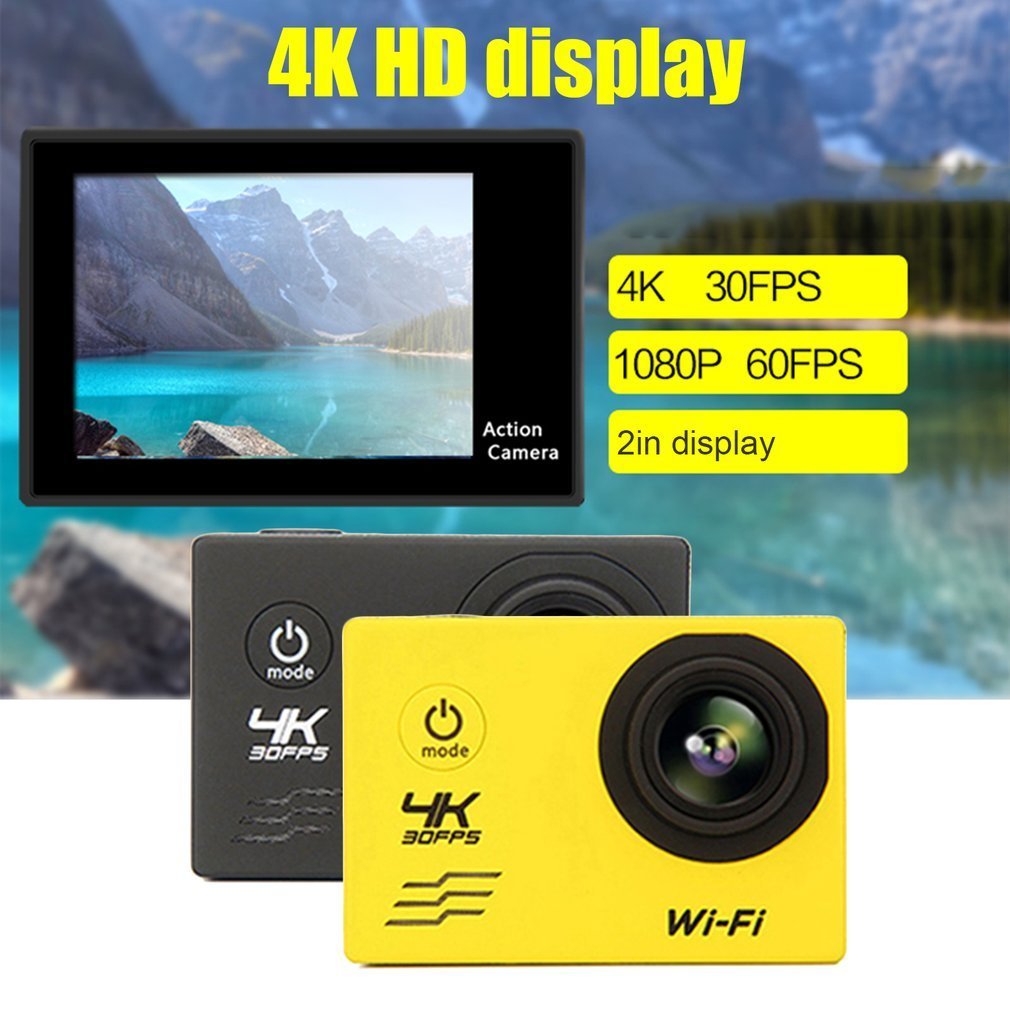 F60 4K Waterproof Wifi Action Camera 16MP 170 Degree Wide Angel Sports DV - Yellow / EU Plug