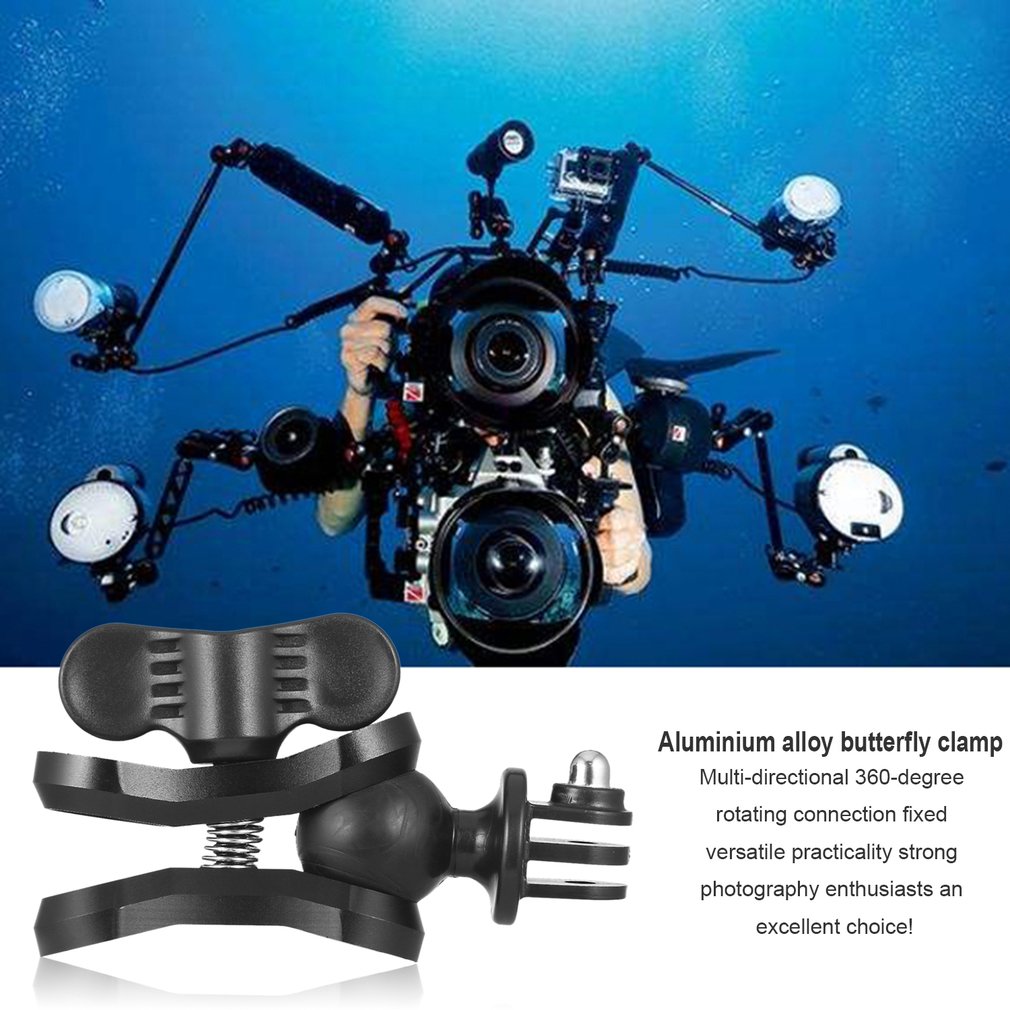 Aluminum CNC Butterfly Clip Arm Clamp Mount + Ball Base Adapter for GoPro