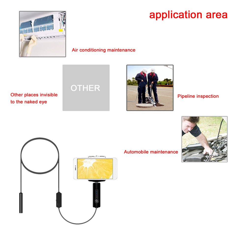 5.5mm 0.3 MP Phone Wifi Endoscope Camera IP67 Waterproof Tube Pipe Borescope