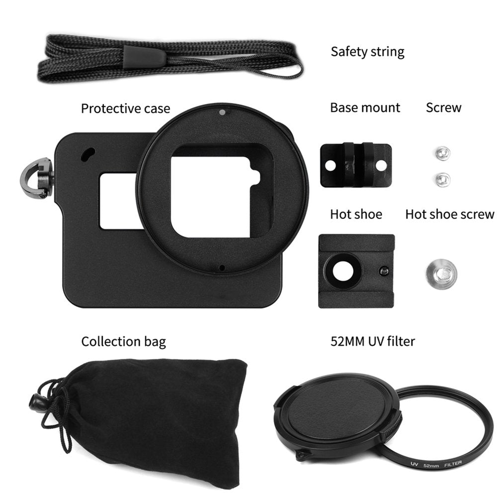Aluminum Alloy Protective Case Camera Cage with 52mm UV Lens for GoPro Hero 7 / Hero 5