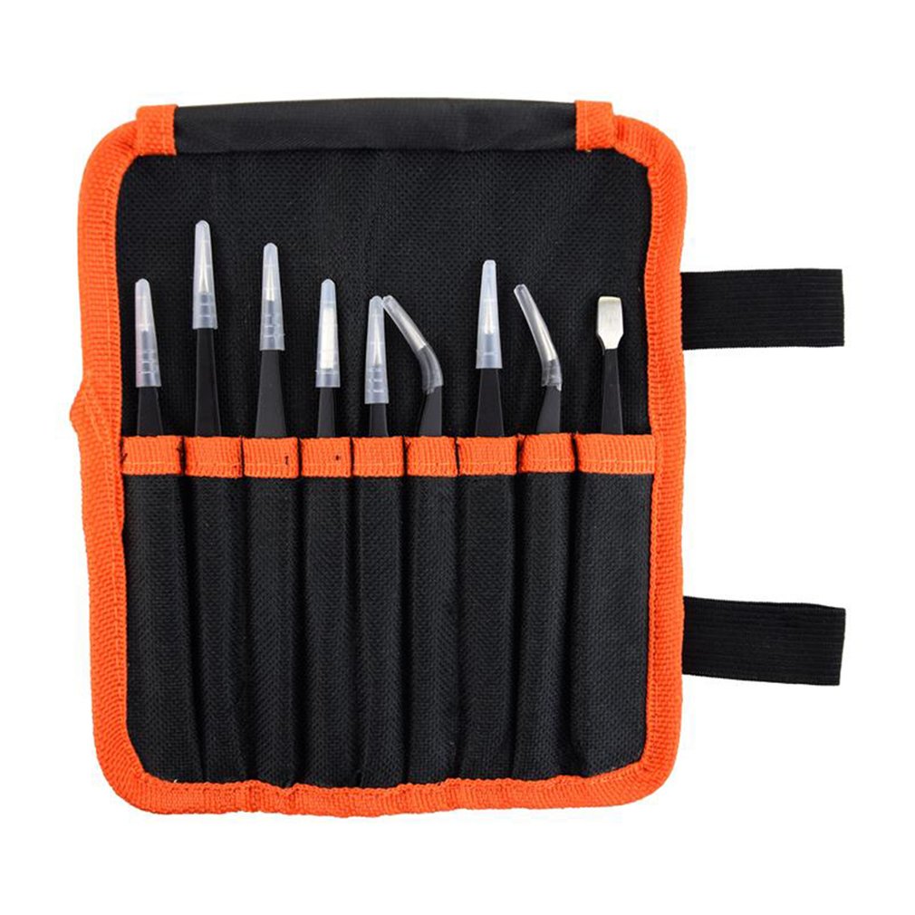 9Pcs ESD Stainless Steel Tweezers Kit Precision Anti-static Repairing Tools