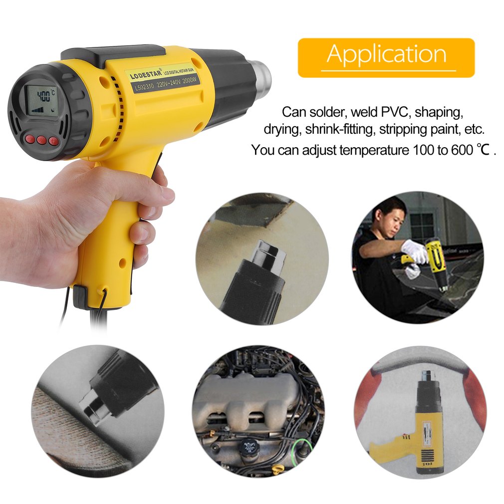 L502310 2000W AC220V LCD Electronic Digital Hot Air Gun Electric Heat Gun Power Tool - EU Plug
