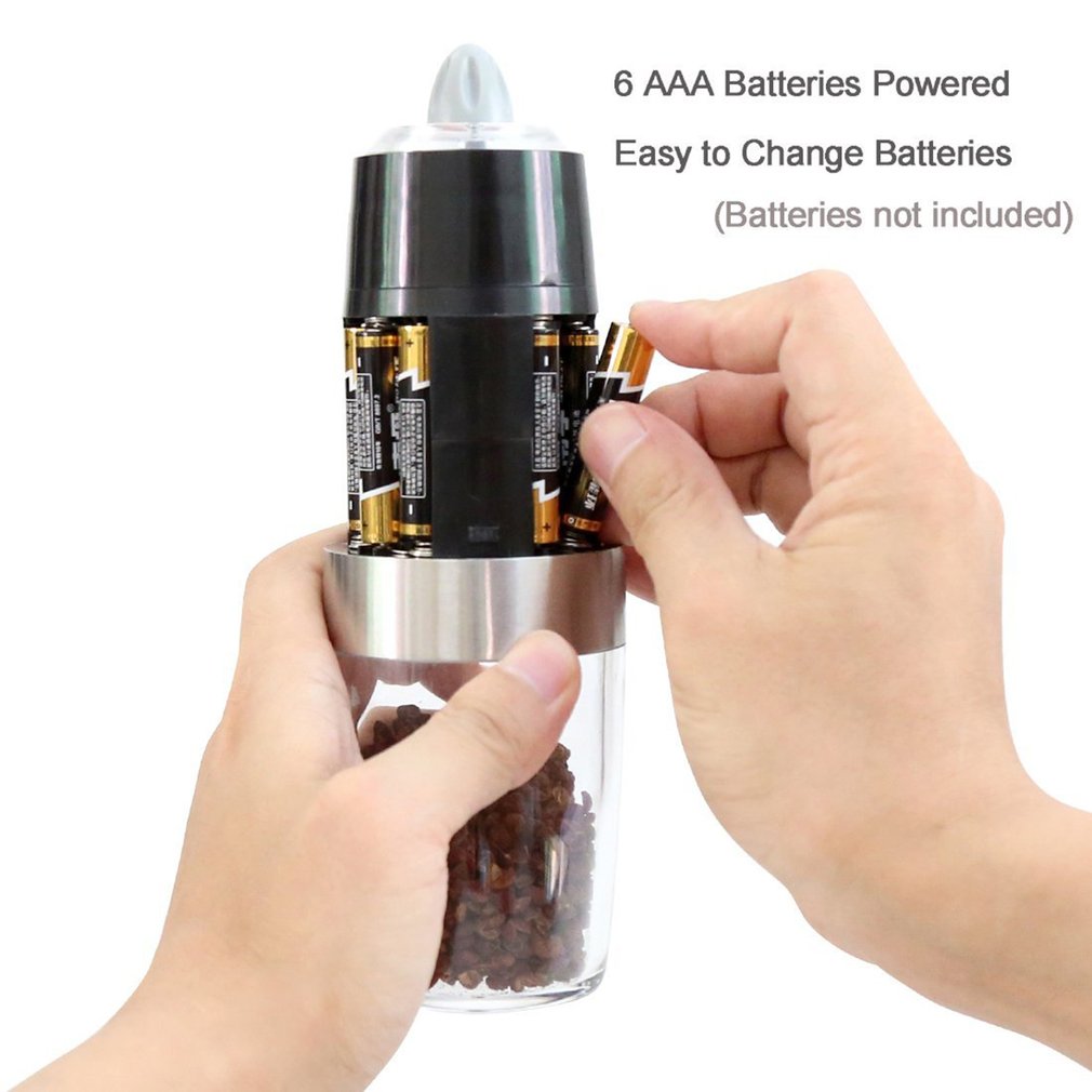 Electric Gravity Pepper &amp; Salt Grinder with LED Light Kitchen Grinding Tool