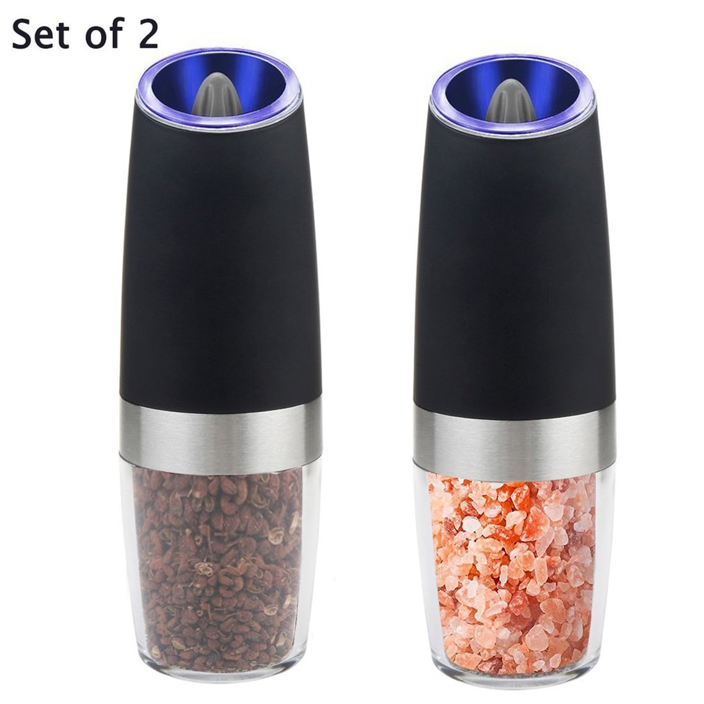 Electric Gravity Pepper &amp; Salt Grinder with LED Light Kitchen Grinding Tool