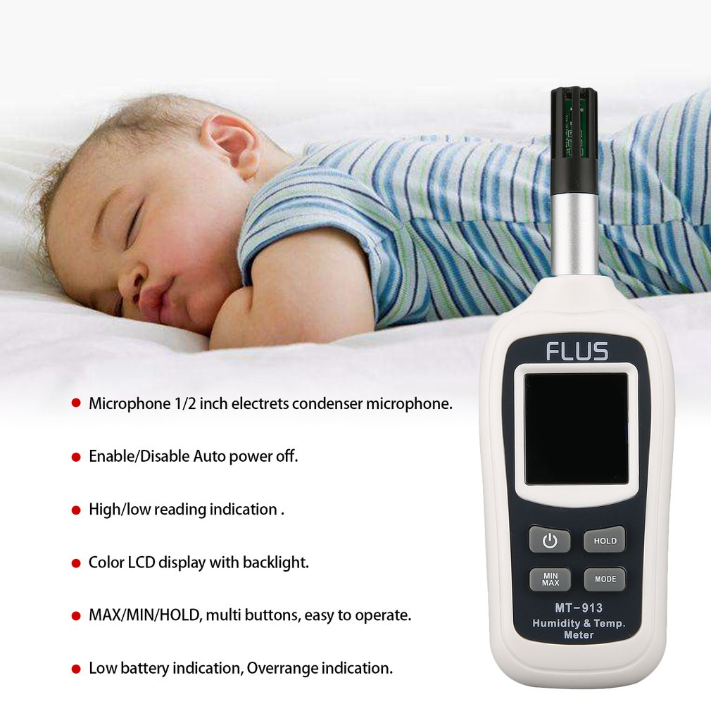 FLUS MT-913 Mini Digital LCD Temperature Humidity Meter Thermometer Hygrometer