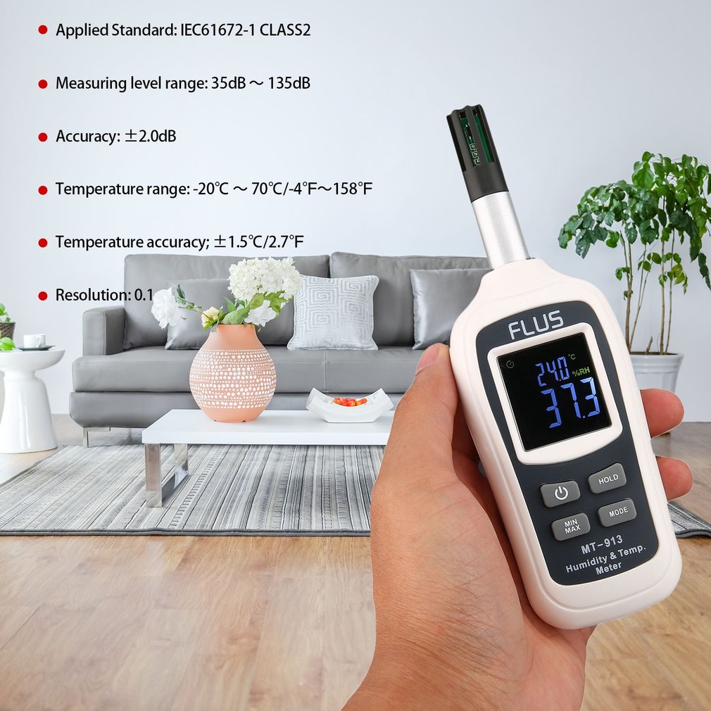 FLUS MT-913 Mini Digital LCD Temperature Humidity Meter Thermometer Hygrometer