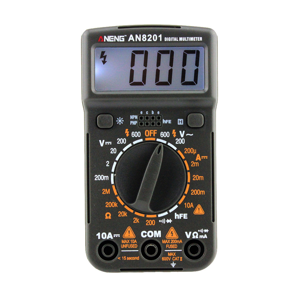 Aneng AN8201 LCD Digital Multimeter Electric Handheld Tester AC/DC Voltmeter Ammeter - Black