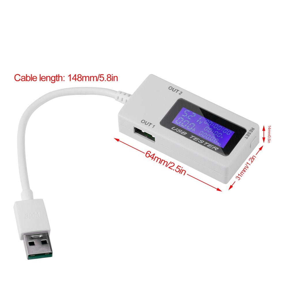 Mini Current Voltage Tester USB Ports Digital Display USB Multifunction Tester - White