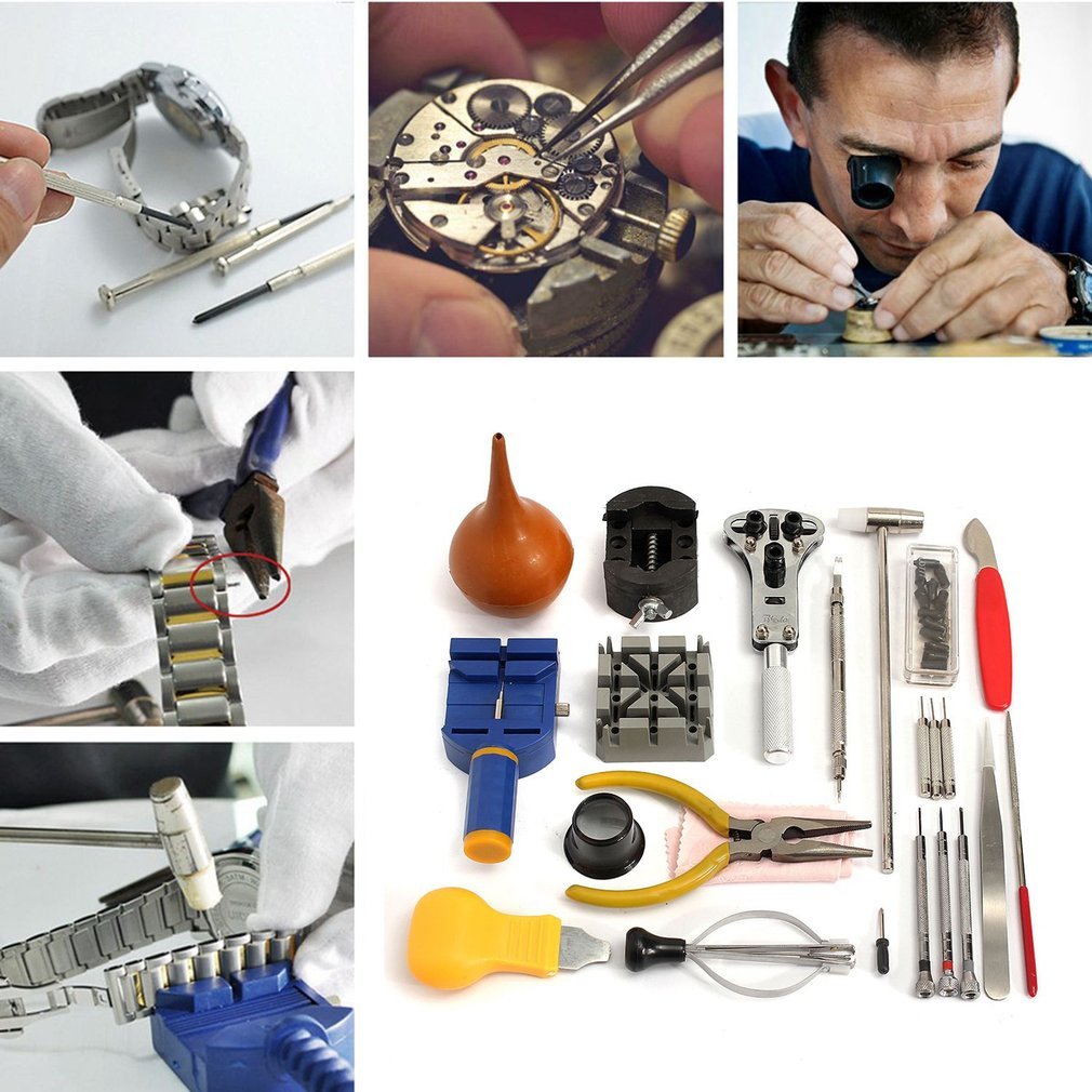 22PCS Watch Repair Tool Kit with Storage Bag Magnifier Case Opening Knife Set
