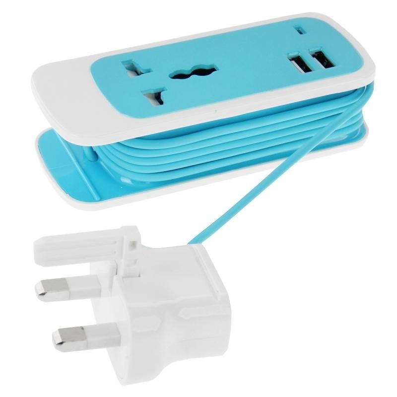 UK Plug Colorful 3 in 1 Dual USB Universal Power Socket, 2.1A Output, Cable Length: 1.5M (Blue)