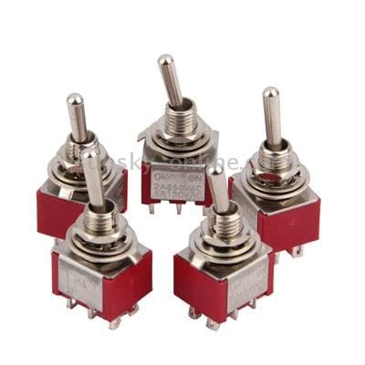 5PCS Chrome DPDT 2-Way Guitar Pickup Toggle ON ON Switches (Red)