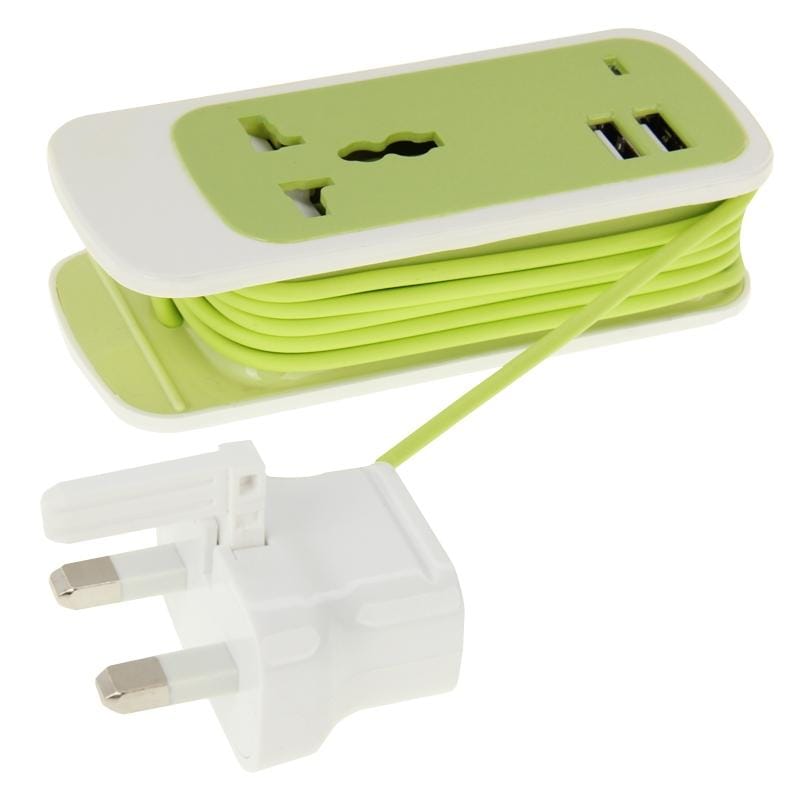 UK Plug Colorful 3 in 1 Dual USB Universal Power Socket, 2.1A Output, Cable Length: 1.5M (Blue)