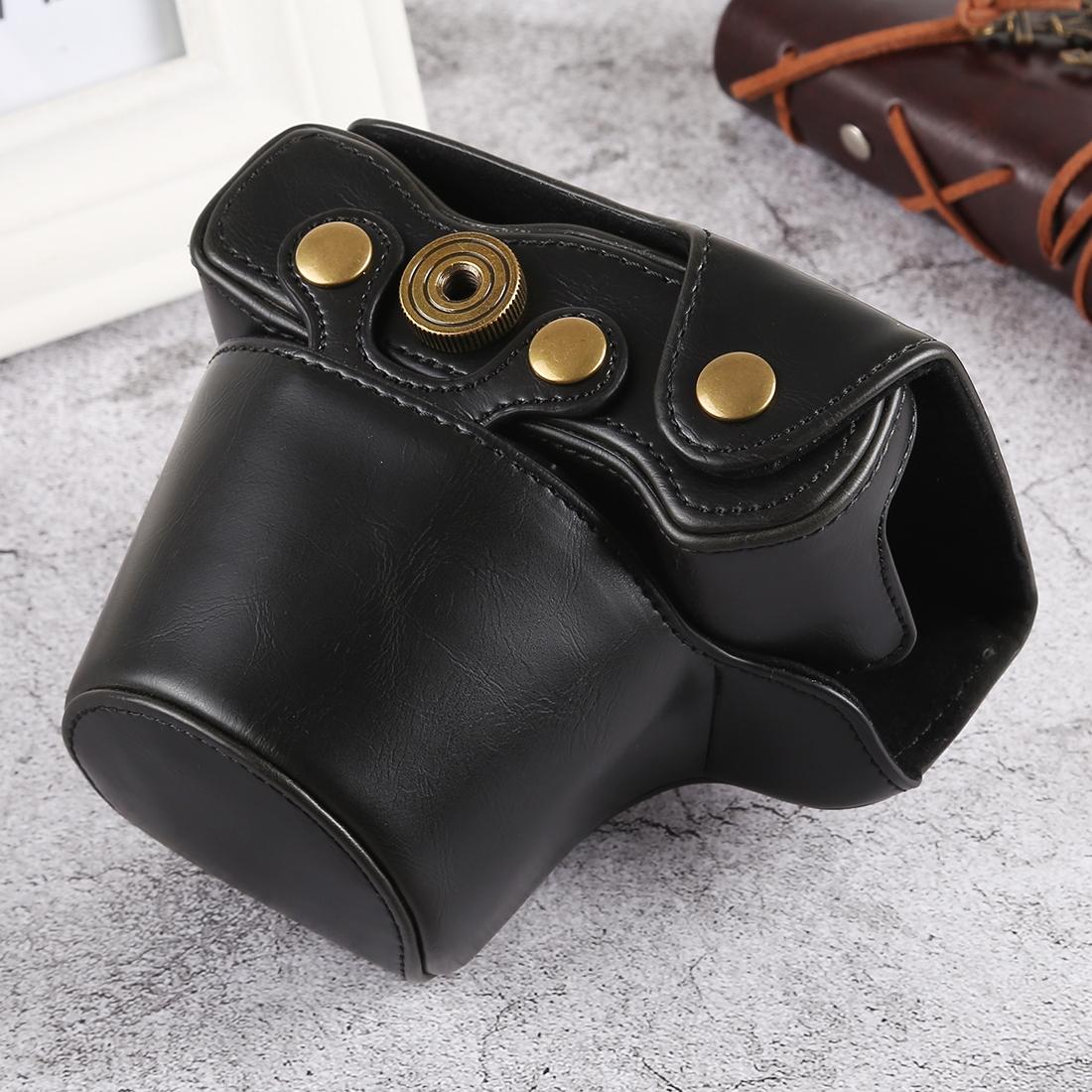 Oil Skin PU Leather Camera Full Body Case Bag with Strap for Olympus EM10 III (Coffee)