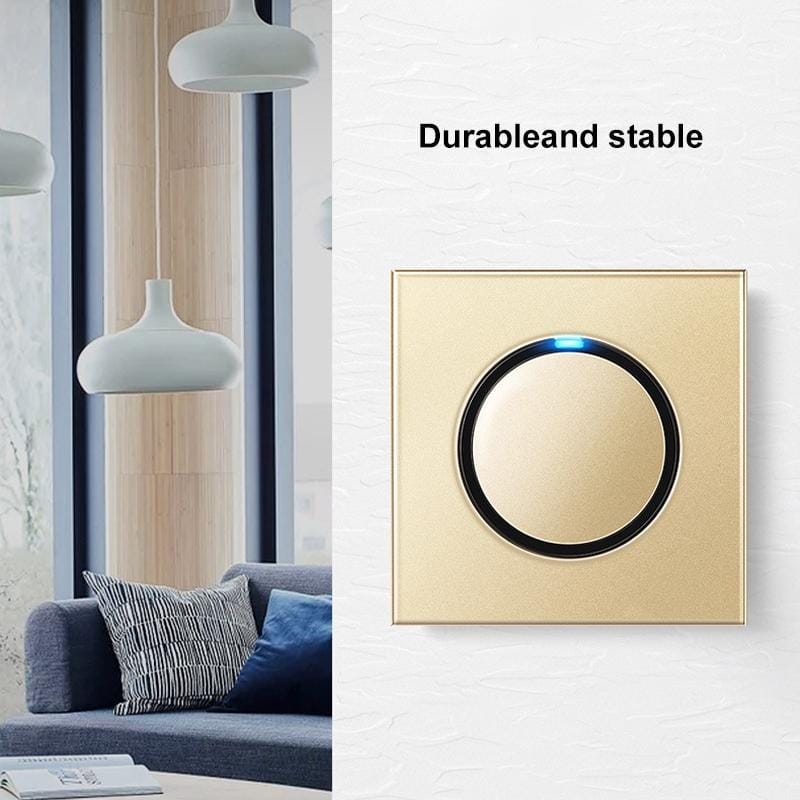 86mm Round LED Tempered Glass Switch Panel, Gold Round Glass, Style:Blank Panel