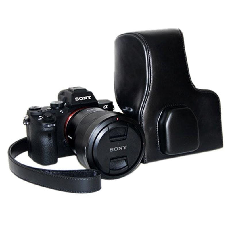 Oil Skin PU Leather Camera Case Bag with Strap for Sony ILCE-7II (Coffee)