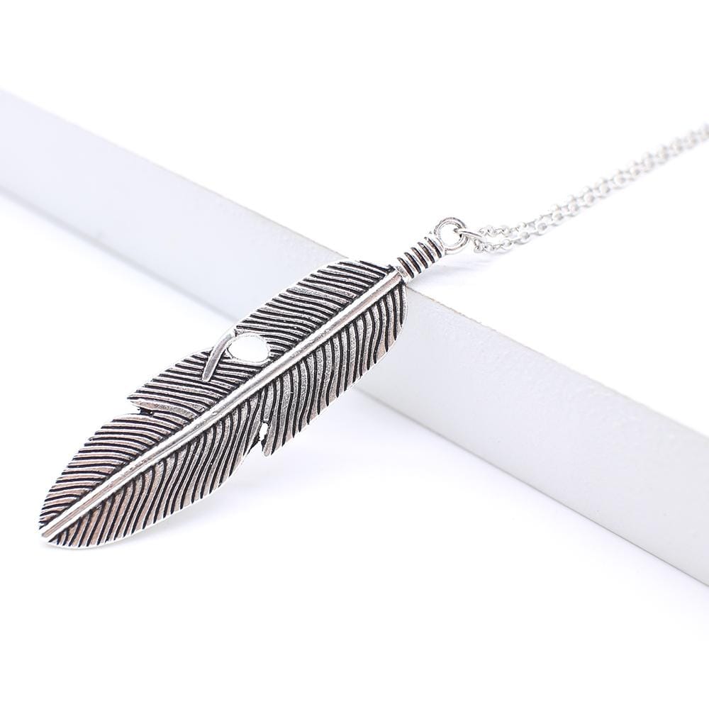 Simple Classic pendant Necklace Feather Necklace Long Sweater Chain Jewelry choker Necklace for Women (Silver)