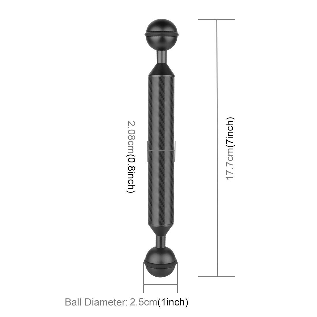 PULUZ  7 inch 17.7cm Length 20.8mm Diameter Dual Balls Carbon Fiber Floating Arm, Ball Diameter: 25mm (Black)