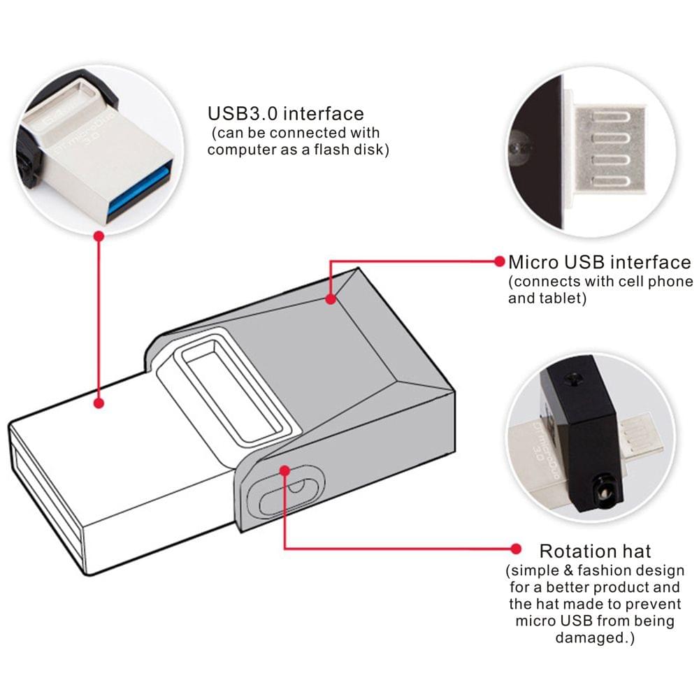 Genuine Original Kingston DTDUO3.0 32G USB3.0 to Micro USB - 32GB