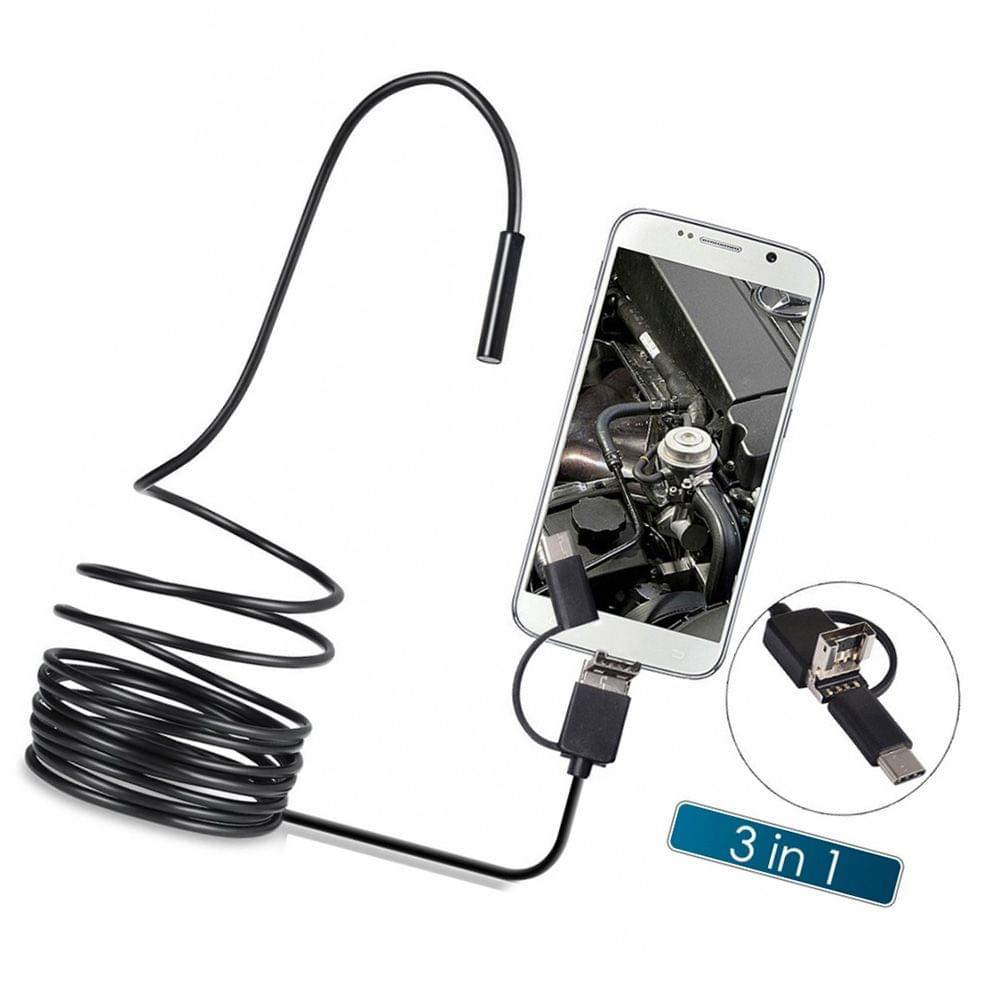 3 in 1 Inspection Camera Borescope Type-C & Micro USB & USB - 2m
