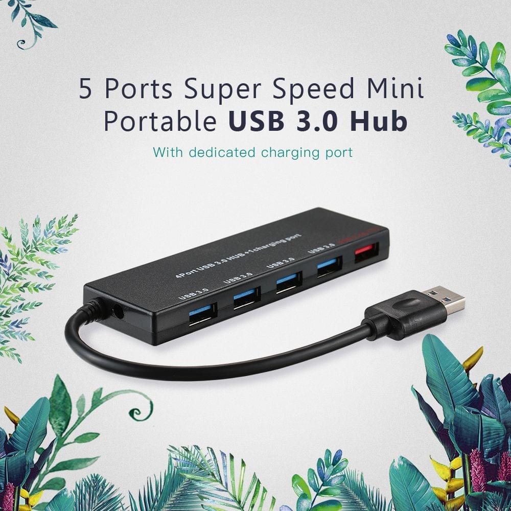 5 Ports Super Speed Mini Portable USB 3.0 Hub 5Gbps Transfer