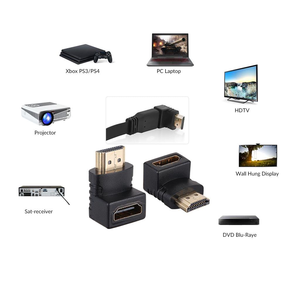 HD Right Angle Adapter Connector 90 Degree Gold Plated HDMI