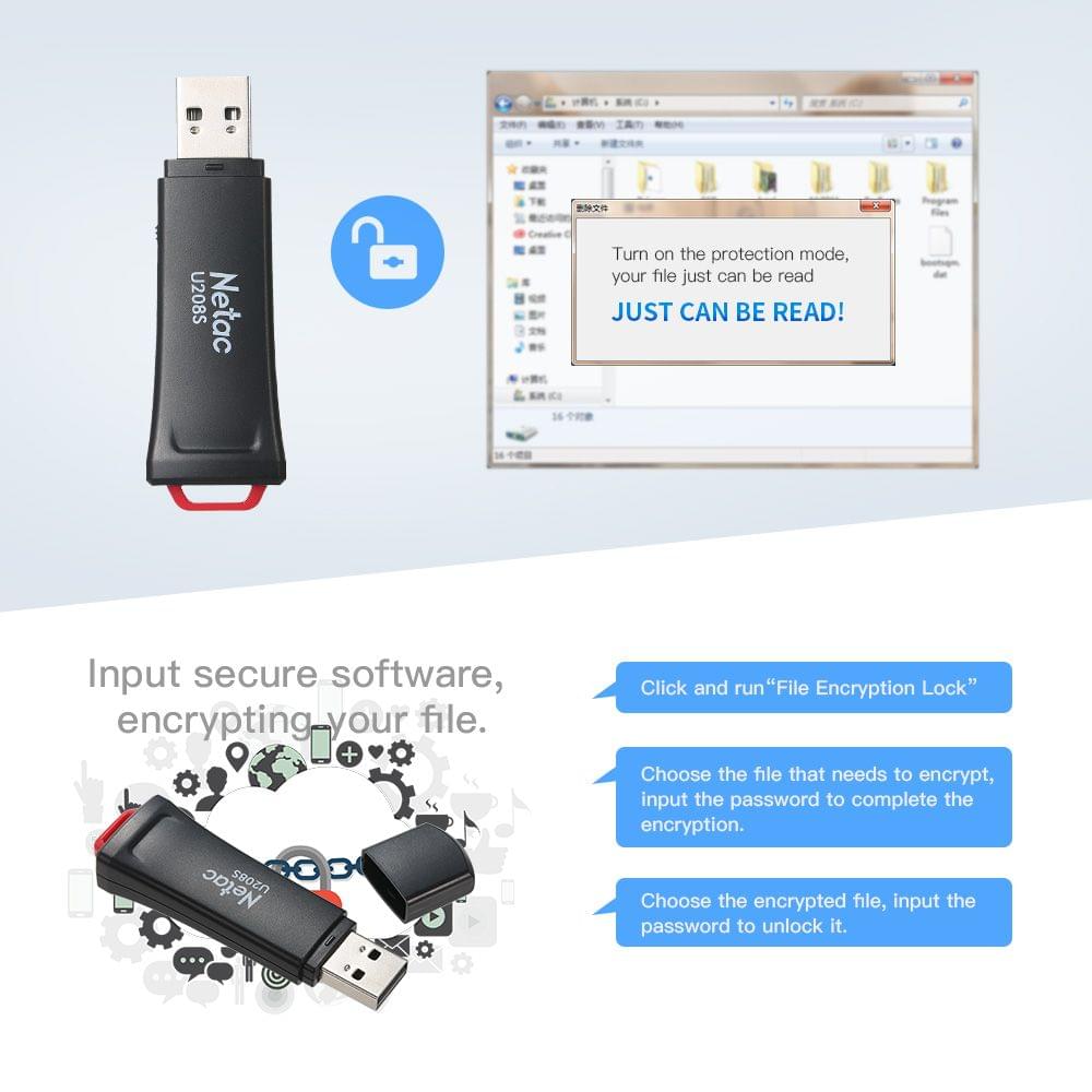 Netac Write Protect USB2.0 Flash Drive U208S 8G Memory Stick - 8GB