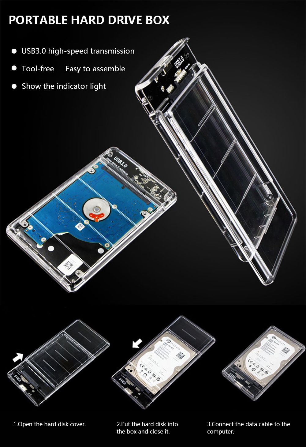 USB 3.0 External Hard Drive Enclosure USB 3.0 Transparent