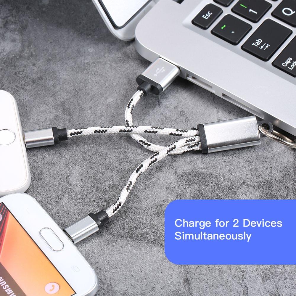 2-in-1 USB 2.0 Male to Type-C/(For) Lightening Nylon Braided