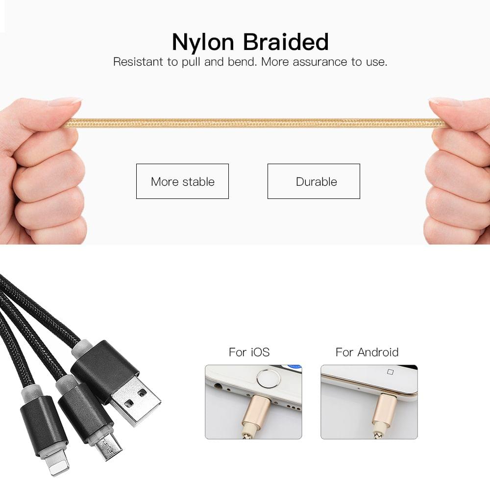 2-in-1 USB 2.0 Male to Type-C/(For) Lightening Nylon Braided