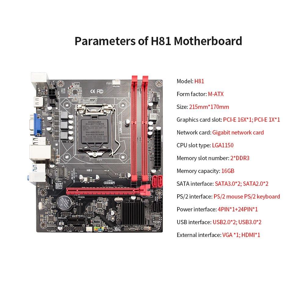 H81 Motherboard LGA1150 DDR3 M-ATX Mainboard Support i3 i5